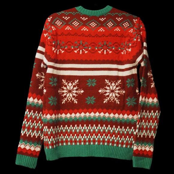 Blizzard Bay Red and Green Christmas Sweater Cow with Gold Sunglasses Men’s Smal - Picture 4 of 7